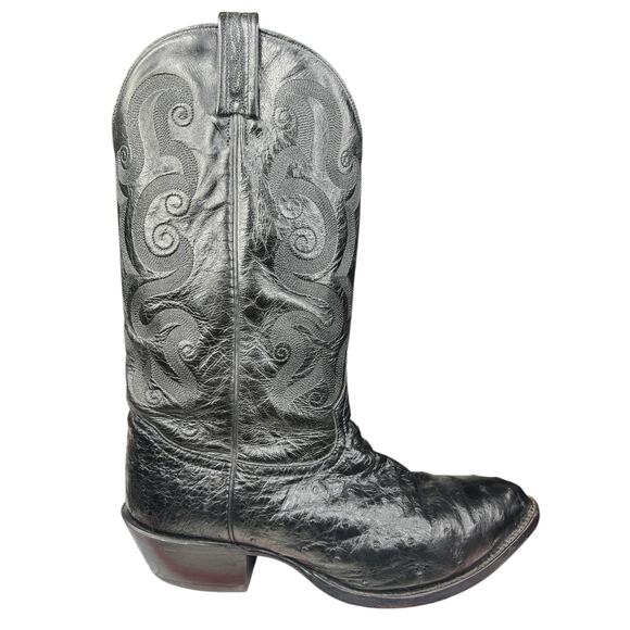 Vintage Tony Lama Black Full Quill Ostrich Cowboy Boot Size US 10.5 EE - Picture 1 of 10